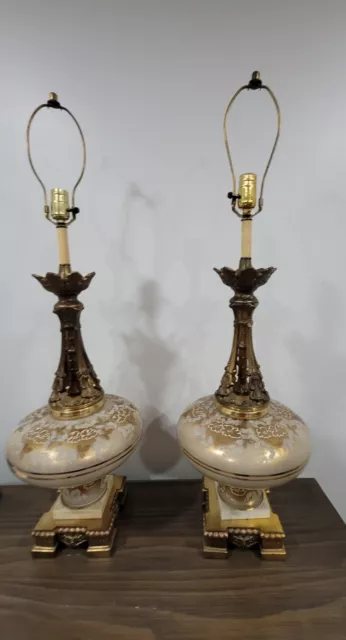 Large  Table Lamps Vintage Large Heavy MCM Hollywood Regency Pair