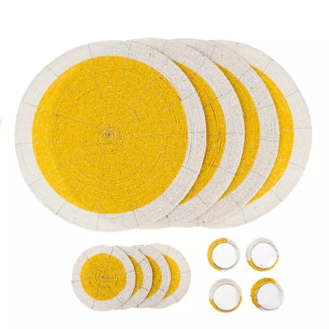 Penguin Home Set of 12 Glass Beaded Placemats, Coasters and Napkin Rings - 32 cm