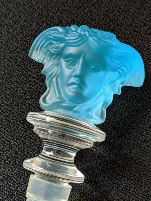 VERSACE ROSENTHAL Signed BLUE Crystal Medusa Bottle Decanter Stopper AS SEEN