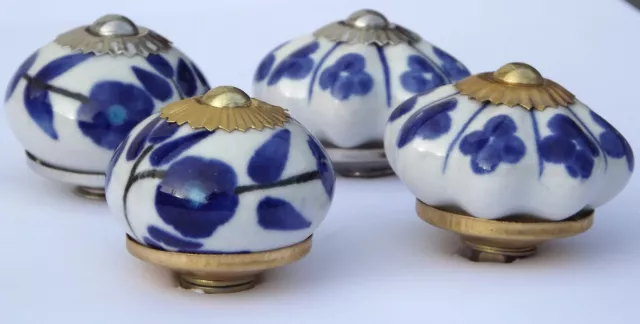 Bleu Blanc Porcelaine Céramique Porte Bouton Poignée Tiroir Placard Tirer De 4 3