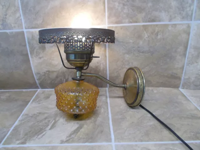 Vintage Ornate Glass / Metal Wall Mount Electric Light Lamp Fixture  - No Shade