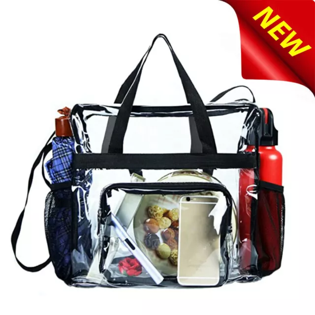 Clear PVC Tote Pack Bag Women Transparent Handbag Zip Purse Stadium Security