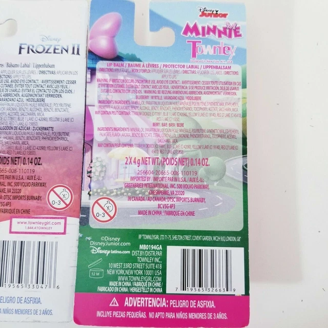 2 pack DISNEY FROZEN II Minnie Mouse Blueberry Cotton Candy Flavored Lip Balm 7