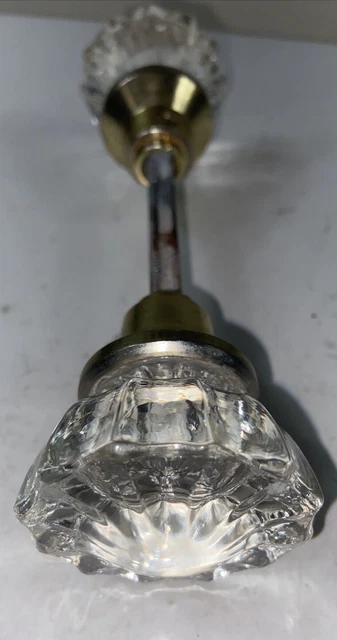 1 Set Antique/Vintage 12 Point Clear Glass Door Knob Set w/Spindle