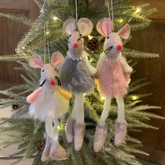 Felt Faux Fur Dress Mouse Hanging Christmas Tree Decoration Gisela Graham Mice