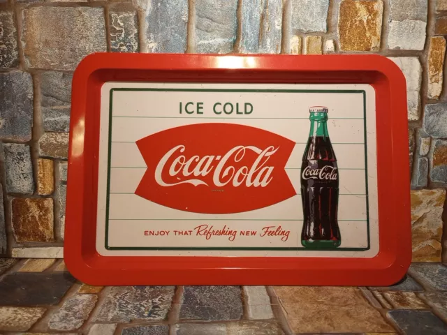 Enjoy That Refreshing New Feeling Ice Cold Coca-Cola Fish  Tin Tray Sign Vintage