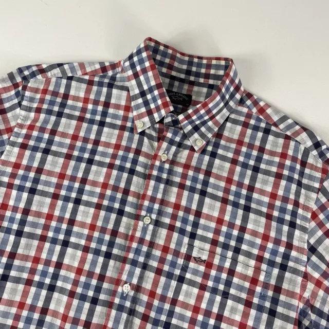 Paul & Shark Button Down Shirt Men's Large Red Blue Check Yacht Club Soft Touch 2