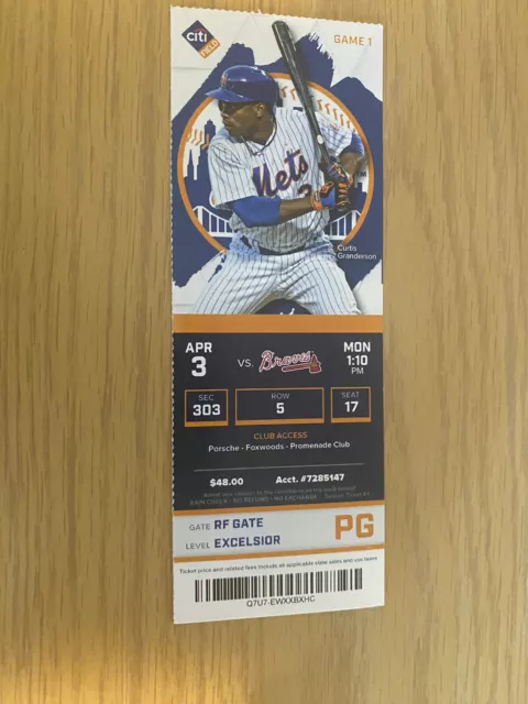 New York Mets vs Atlanta Braves Unused Opening Day Season Ticket 2017