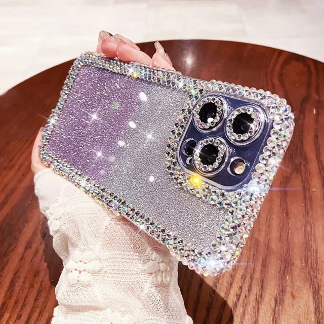 For iPhone 14 13 12 11 Pro Max XR Sparkle Bling Star Crystal Clear Diamond Case