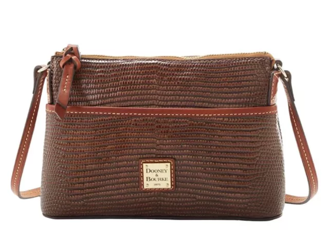 Dooney & Bourke Embossed Lizard Ginger Pouchette Shoulder Crossbody Bag Chestnut