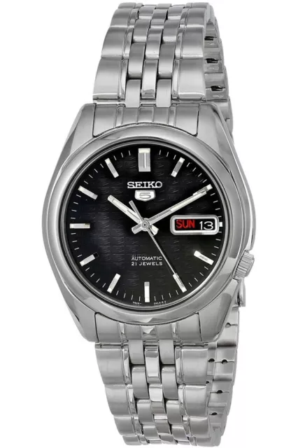 Seiko 5 Automatic Black Dial Silver Stainless Steel Mens Watch SNK361K1