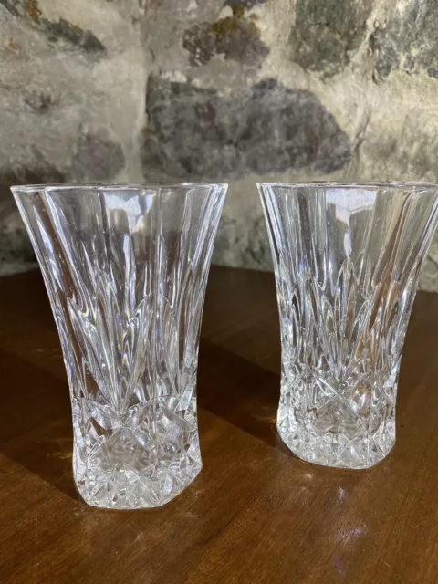 Set Of 2 Tyrone Crystal Cut Glass Vases 5”