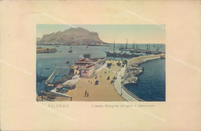 ad647 cartolina palermo citta' il monte pellegrino col porto 1919