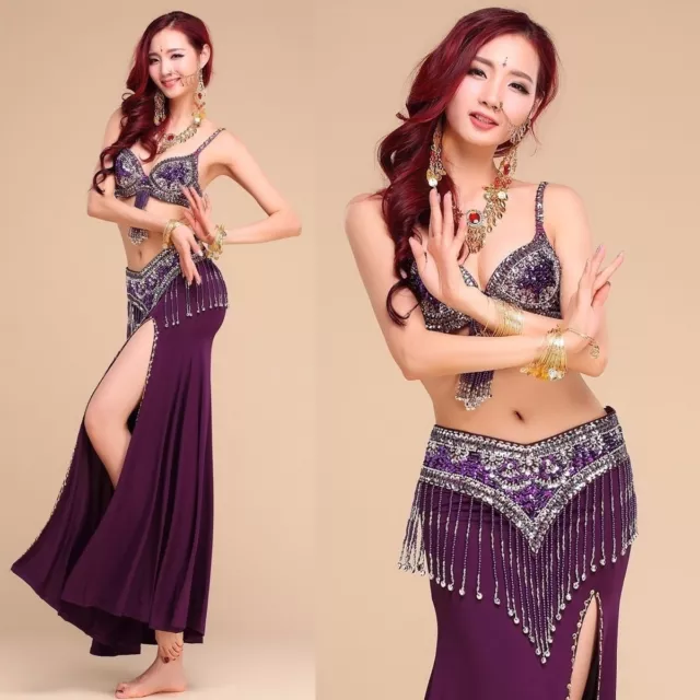 BELLY DANCE COSTUME Indian Outfit Bollywood Bra Belt Skirt Arts