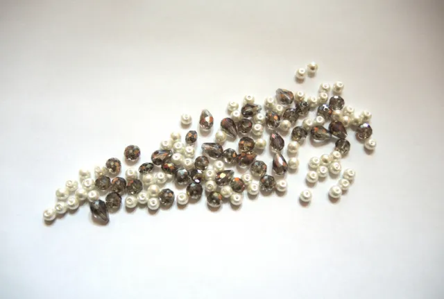 Perles fausses perles blanches 5 mm & perles grises - artisanat - couture bijoux - mariage