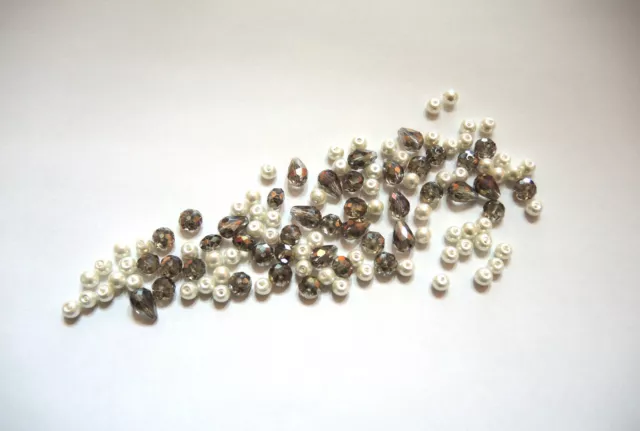 Perles fausses perles blanches 5 mm & perles grises - artisanat - couture bijoux - mariage