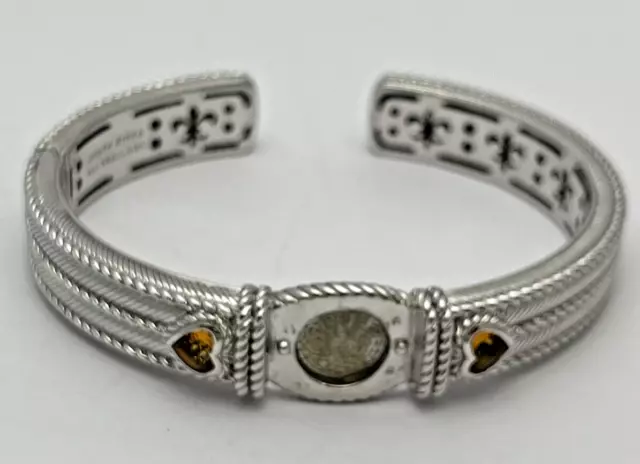 Judith Ripka Sterling Silver 925 Citrine Heart Stone Cable Cuff Bracelet