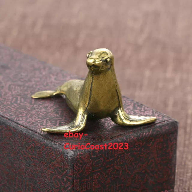 Brass Old SEAL SEA LION Statue Home Ornaments Animal Figurines Tea Pet Decor