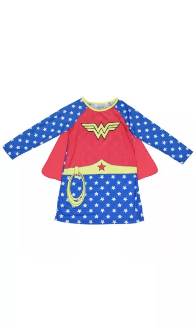 Wonder Woman Girls Long Sleeve Sleep Gown Detachable Cape Size Small (6) Girls