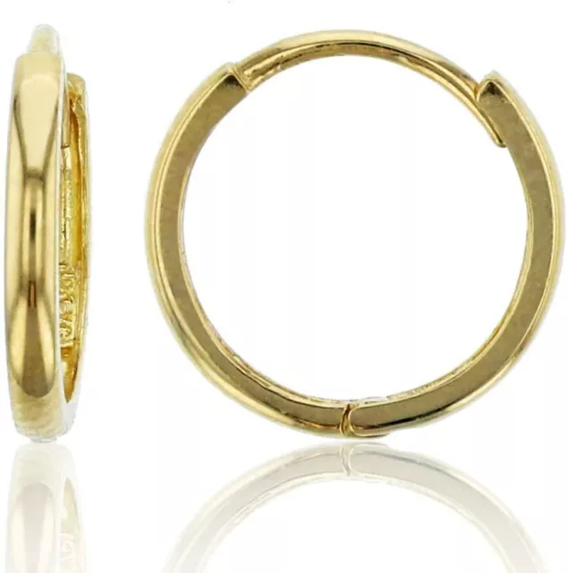 14mm Endless Style Shiny Round Huggie Hoop Earrings Real Solid 14K Yellow Gold
