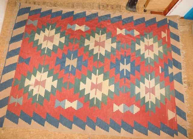 ANTIQUE TURKISH KILIM Rug VICTORIAN ERA Geometric Hand Knotted 6 x 