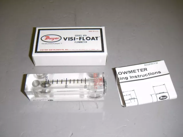 Dwyer VFA-8 Visi-Float Acrylic Flow Meter 10-100 SCFH Air 2" Scale, 1/8" NPT