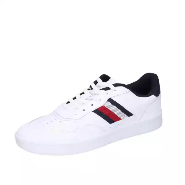 EY82 TOMMY HILFIGER  Shoes Men White Sneakers Leather Round Toe No Casual Casual