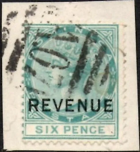 Dominica 1879 QV  Revenue Issue - 6d Green  SG.R2  Used (On Piece)