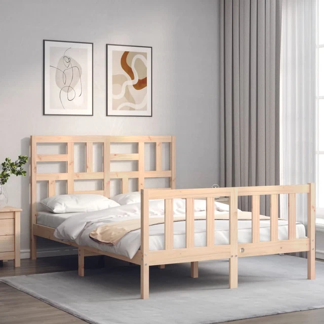 GECHEER BED FRAME Wooden Bedstead with Headboard Simple Design Bed Base