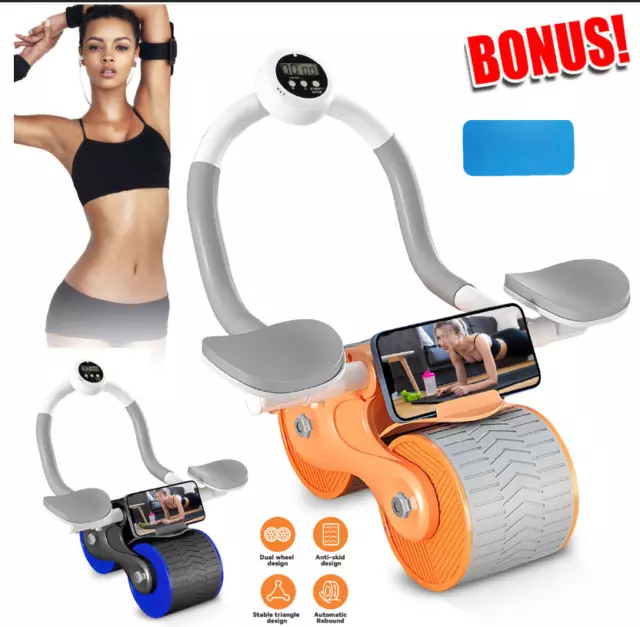 Ab Roller Wheel Core Strength Training Automatic Spring Back Elbow Support NEW