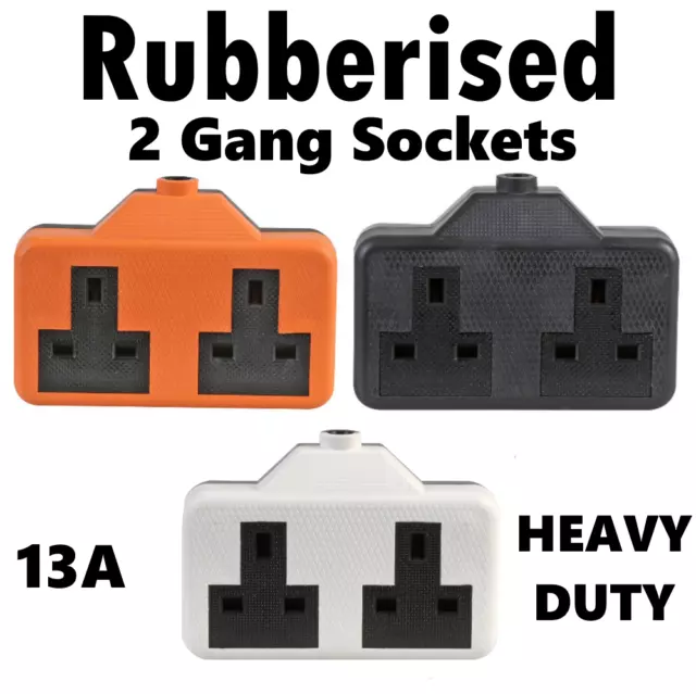 13 Amp 2 Gang Rubber Socket Heavy Duty Mains Electrical High Impact 13A UK