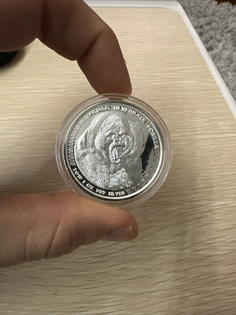 2019 Congo Silverback Gorilla 1oz .999 Proof Like 5000 Francs Coin
