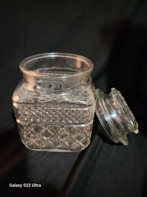 Vintage Anchor Hocking Wexford Clear Square Glass Storage Jar/Canister w/Lid HTF