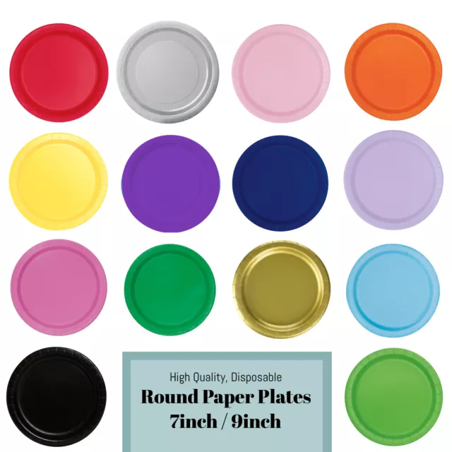 7" 9" Round Disposable Paper Plates Plain Colourful Party Plates Cater Tableware