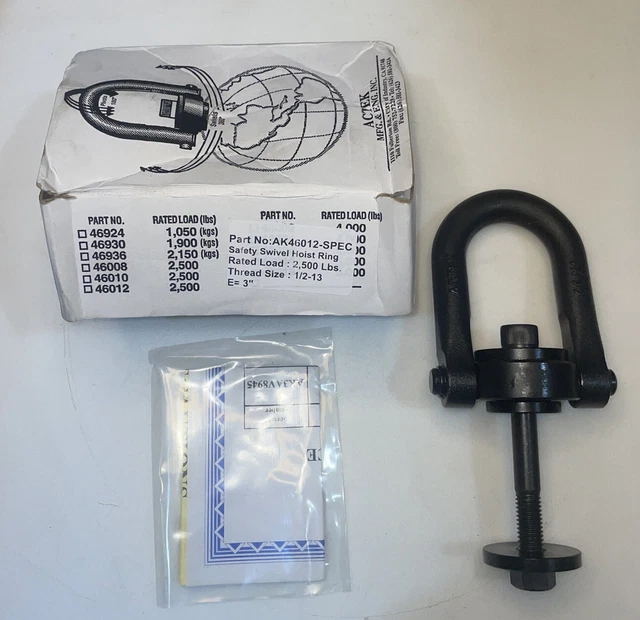 ACTEK AK46012-SPEC Safety Swivel Hoist Ring 2500lb 1/2-13 Thread