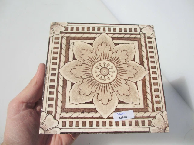 Antique Ceramic Tile Architectural Vintage Floral Flower Flowers Art Nouveau Old