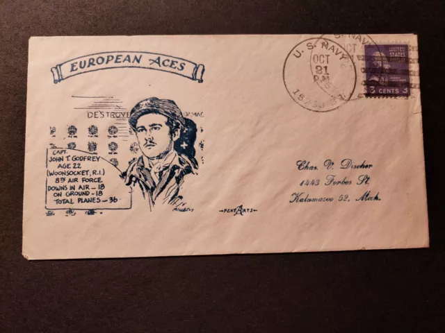 USS SPRIG AM-384 Naval Cover PENT ARTS ACE JOHN GODFREY Cachet