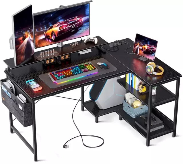 Gaming Tisch L Form Eck Schreibtisch Computertisch Bürotisch mit Regal 120x80cm