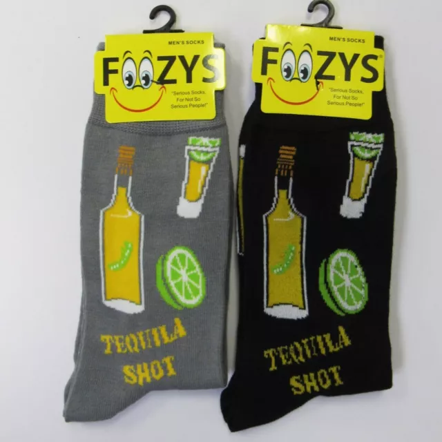 2 Pairs  Men's Tequila Shot Bartender Print Novelty Crew Socks Size 10-13 Gift