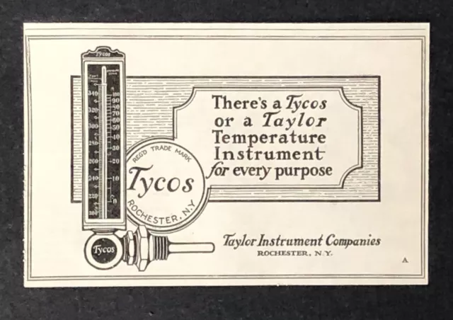 1921 Taylor Instrument Advertisement Tycos Temperature Rochester Vtg Print AD