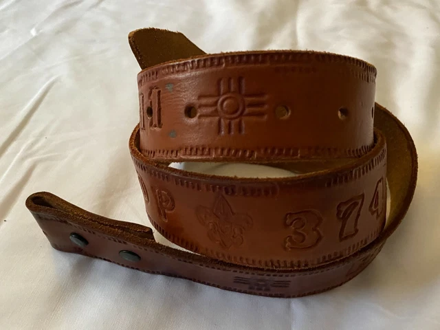 Brown Tooled Leather Men's Summer Camp Belt Buck Toms Troop 374 Staff 2011 49"L