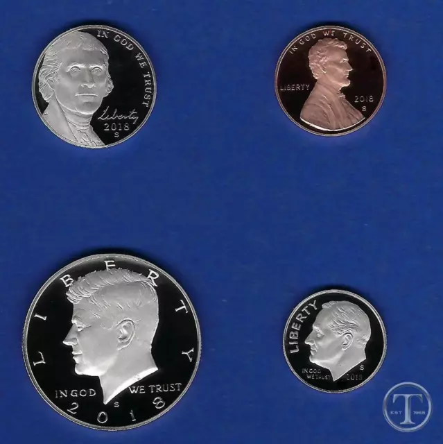 2018 S Proof Lincoln Cent Penny, Nickel, Dime AND Kennedy Half Dollar-Four Coins