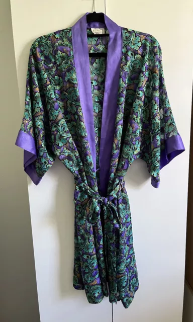 HILTON Vintage Purple Sheer Boho Kimono Short Robe Sz 12