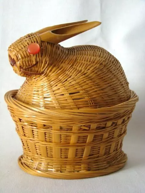 Adorable Vintage MID-CENTURY MODERN Bamboo Baby EASTER Bunny Rabbit Basket