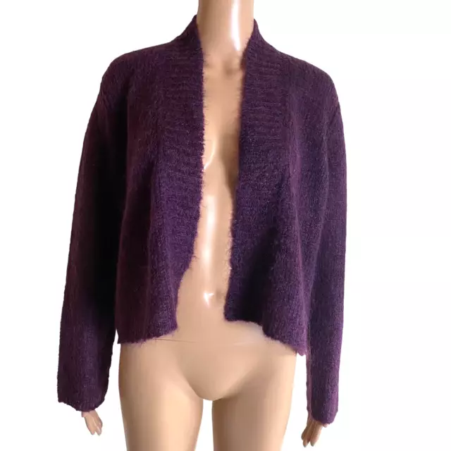 Eileen Fisher Size Medium Plum Mohair/Wool/Nylon Blend Open Cardigan Sweater