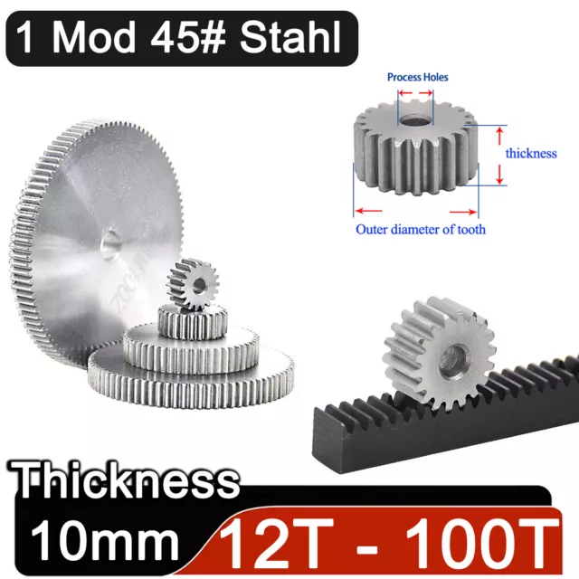 1Mod 12/13/14/15/16/17/18/20-150T Thickness 10mm Transmission Gear 45# Spur Gear