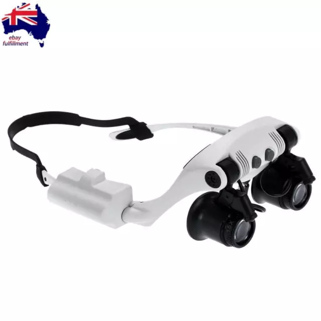 10/15/20/25 Double Eye Jewelry Watch Magnifier Loupe Glasses W/ LED Light 8 Lens