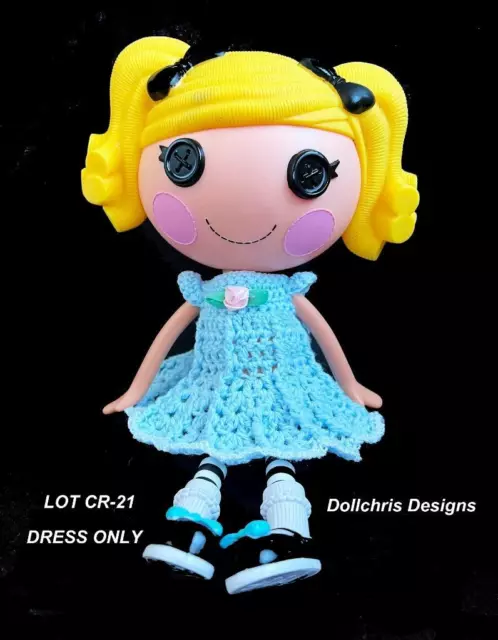 Clothes for Lalaloopsy Full Size Doll Dress Handmade OOAK Lot Cr-21 Blue Crochet
