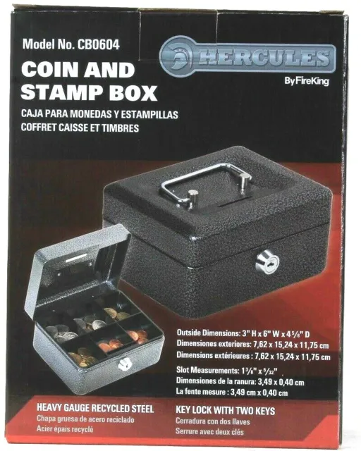 Hercules By FireKing CB0604 Coin & Stamp Box 3" X 6" Heavy Guage Recycle Steel