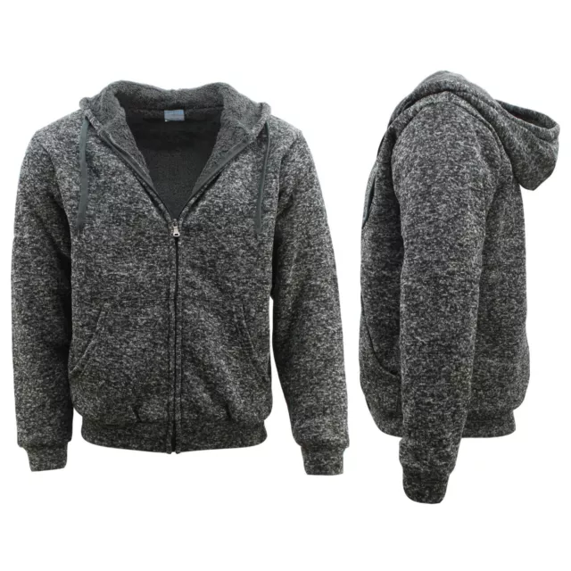 Men's Thick Winter Sherpa Fur Hoodie Zip Up Hooded Jumper Coat Jacket Sweater